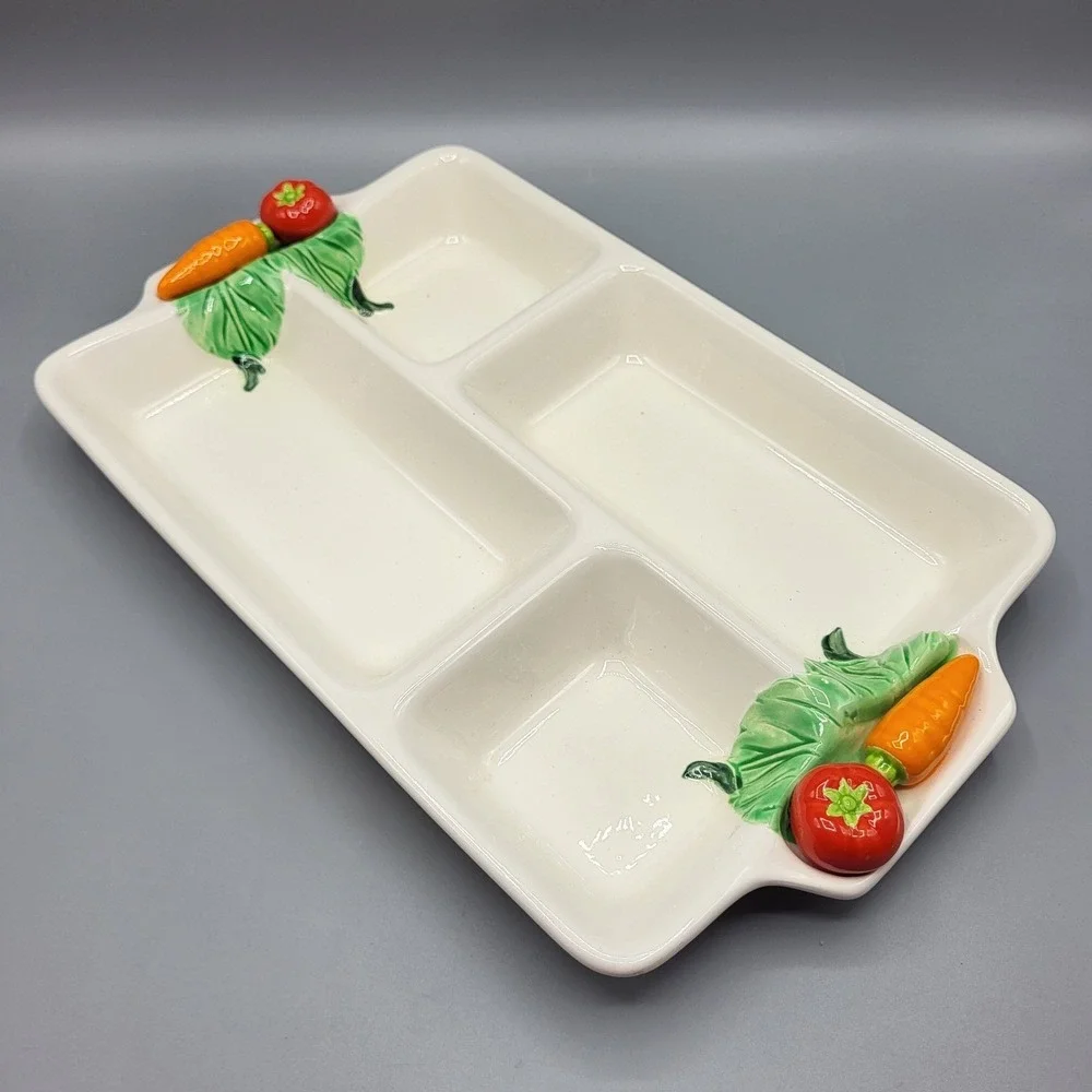 Vintage Japan Ceramic Divided Vegetable Relish Tray 4 Section Platter White